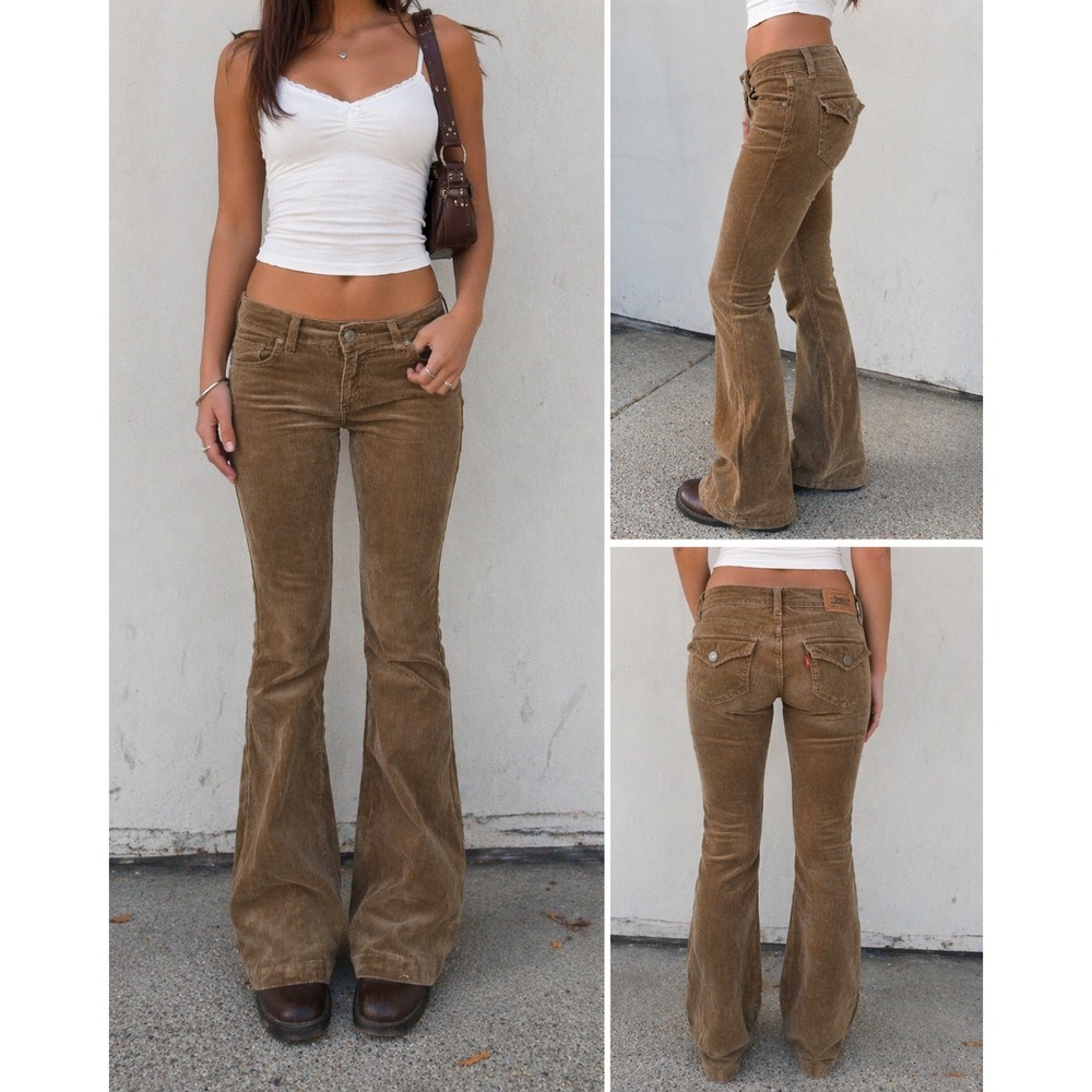 Y2 VINTAGE LEVIS 504 Slouch Flare Corduroy Pants Tan Khaki Low Rise 7M